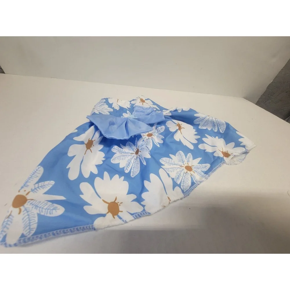 Blue Floral Daisy Pet Dress with Large Bow Snap Closure Small Dog Cat‎ Size S
